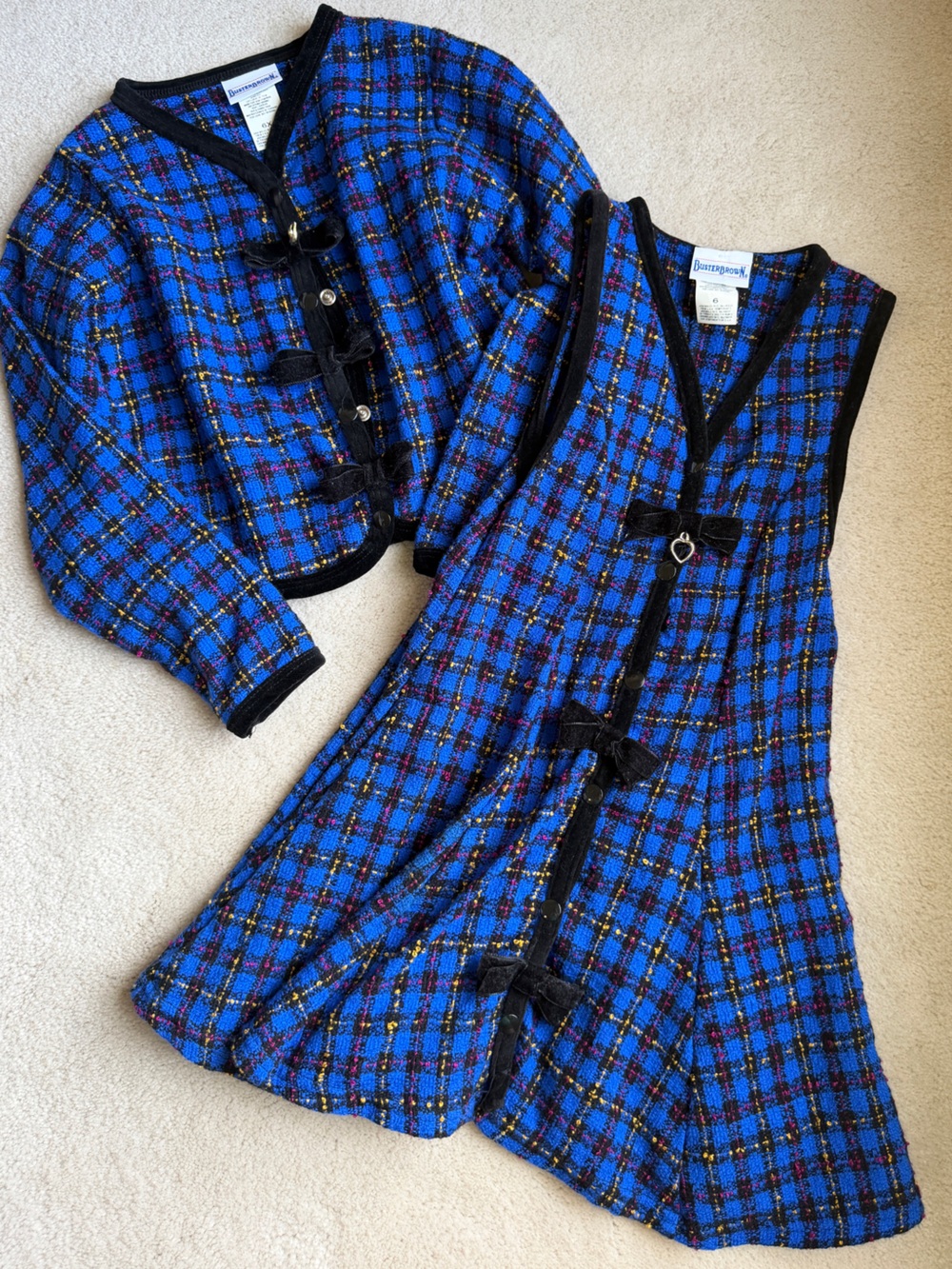Blue Plaid Knit Kids Dress & Cardigan Set - Chaps